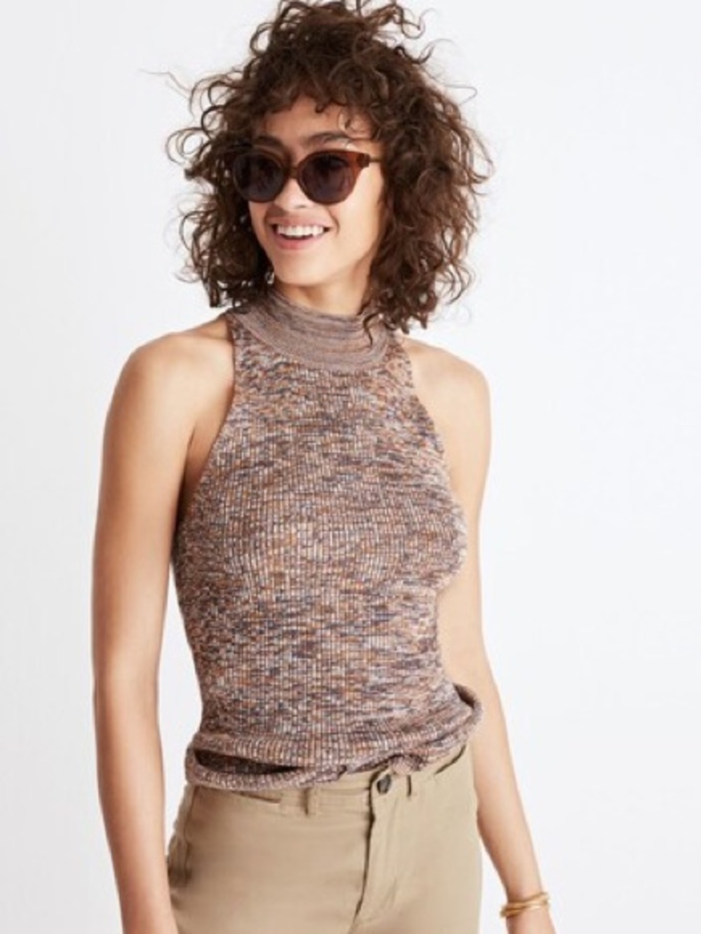 Madewell Marled Mockneck Sweater Tank Size L Brown Rust Sleeveless